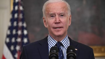 (FILES) In this file photo US President Joe Biden speaks on the passage of the American Rescue Plan in the State Dining Room of the White House in Washington, DC, on March 6, 2021. - US President Joe Biden on March 7, 2021 signed an executive order aimed