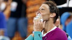 Tennis - Australian Open - Melbourne Park, Melbourne, Australia - January 28, 2022 Spain's Rafael Nadal celebrates winning his semi final match against Italy's Matteo Berrettini REUTERS/Asanka Brendon Ratnayake