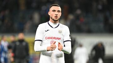 GHENT, BELGIUM - MARCH 5: Zeno Debast of Anderlecht after the Jupiler Pro League season 2022 - 2023 match day 28 between KAA GENT and RSC Anderlecht March 5, 2023 in Ghent, Belgium. (Photo by Isosport/MB Media/Getty Images)