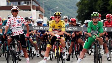 Nairo Quintana, Tadej Pogacar y Mark Cavendish.