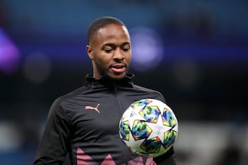 MANCHESTER, ENGLAND - OCTOBER 01: Raheem Sterling of Manchester City looks on prior to the UEFA Champions League group C match between Manchester City and Dinamo Zagreb at Etihad Stadium on October 01, 2019 in Manchester, United Kingdom. 