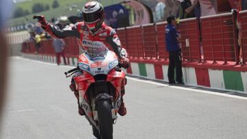 SCARPERIA, ITALY - JUNE 02:  Jorge Lorenzo of Spain and Ducati Team  celebrates the second place in MotoGP at the end of the qualifying practice during the MotoGp of Italy - Qualifying at Mugello Circuit on June 2, 2018 in Scarperia, Italy.  (Photo by Mir