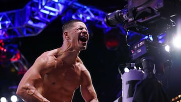 NEW YORK, NY - JUNE 11: Edgar Berlanga reacts after defeating Alexis Angulo to win the NABO super middleweight championship fight at The Hulu Theater at Madison Square Garden on June 11, 2022 in New York City. Photo by Rich Schultz/Getty Images)
== FOR NEWSPAPERS, INTERNET, TELCOS & TELEVISION USE ONLY ==