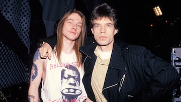 Axl Rose of Guns N' Roses and Mick Jagger of the Rolling Stones (Photo by KMazur/WireImage)