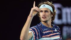 Alexander Zverev celebra un punto durante su partido ante Dominic Thiem en el Open de Australia 2020.