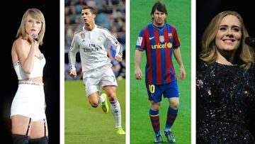 Taylor Swift, Cristiano Ronaldo, Lionel Messi y Adele (Redes sociales)