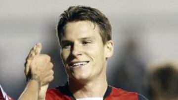 Gameiro, durante el encuentro correspondiente a la ida de los dieciseisavos de final de la Copa del Rey, frente al Sabadell