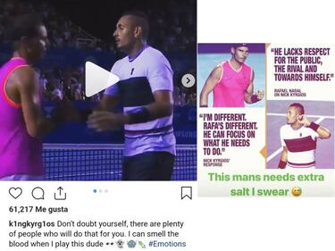 Kyrgios la sigue liando y provoca a Nadal con un post en Instagram con una jeringuilla
