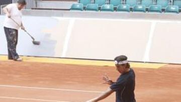 Nadal entrena en la Caja Mágica