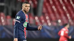 06 March 2021, France, Brest: Paris Saint-Germain&#039;s Kylian Mbappe in action during the Coupe de France round of 32 soccer match between Stade Brestois 29 and Paris Saint-Germain at Francis-Le Ble Stadium. Photo: Fred Tanneau/AFP/dpa
 06/03/2021 ONLY 