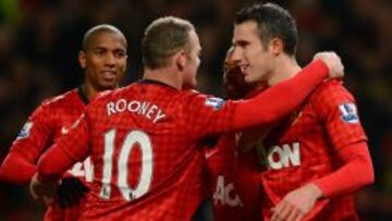 Los jugadores del United celebran un gol en la Premier.