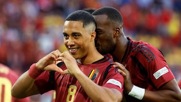 Soccer Football - Euro 2024 - Group E - Belgium v Romania - Cologne Stadium, Cologne, Germany - June 22, 2024 Belgium's Youri Tielemans celebrates scoring their first goal REUTERS/Wolfgang Rattay TPX IMAGES OF THE DAY