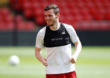Andrew Robertson in today's training session at Anfield
