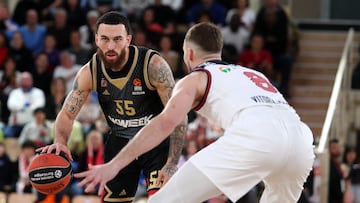 Mike James, #55 of AS Monaco in action during the Turkish Airlines EuroLeague Regular Season Round 20 match between AS Monaco and Baskonia Vitoria Gasteiz at Salle Gaston Medecin on January 09, 2024 in Monte Carlo, France.