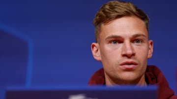 Bayern Munich's German midfielder #06 Joshua Kimmich gives a press conference on April 29, 2024 in Munich, southern Germany, on the eve of the UEFA Champions League semi-final first leg football match between Bayern Munich and Real Madrid. (Photo by Michaela STACHE / AFP)
