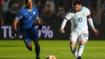 Soccer Football - International Friendly - Argentina v Nicaragua - Bicentenario Stadium, San Juan, Argentina - June 7, 2019          Argentina&rsquo;s Lionel Messi scores their first goal   REUTERS/Agustin Marcarian