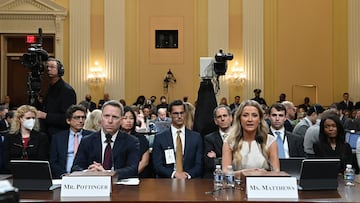 Former National Security Council member Matthew Pottinger (L) listens as former Deputy White House Press Secretary Sarah Matthews testifies during a hearing by the House Select Committee to investigate the January 6th attack on the US Capitol in the Cannon House Office Building in Washington, DC, on July 21, 2022. Saul Loeb/Pool via REUTERS