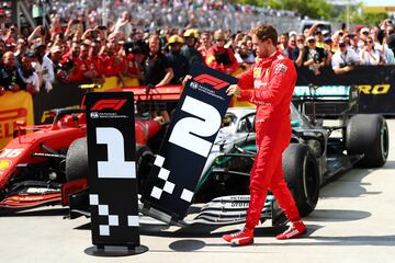 En sus 16 años en la Fórmula 1 han sido varios los enfados que se le han visto a Vettel, pero quizá uno de las más recordados fue el que vivió en el GP de Canadá 2019. El alemán partió en la pole, lideró prácticamente todas las vueltas de la carrera (63 de las 70) y cruzó primero la meta, pero acabó segundo. Los comisarios le sancionaron con cinco segundos porque al reincorporarse a la pista mandó a Hamilton a una escapatoria. 'Seb' no estaba nada de acuerdo con la penalización y dejó una imagen icónica tras la carrera, en el 'parque cerrado', al cambiar su cartel con el de Lewis para poner el '1' delante de su Ferrari.