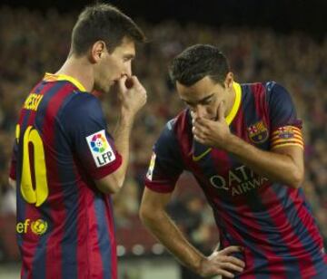 Barcelona-Espanyol. Messi y Xavi.