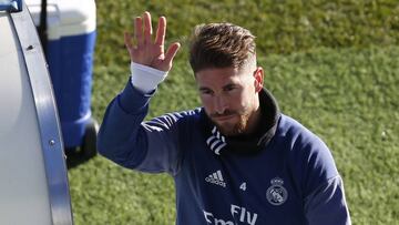 Sergio Ramos durante el entrenamiento del Real Madrid. 