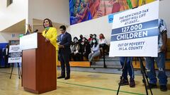 US Speaker of the House Nancy Pelosi, Democrat of California, speaks at an event to raise awareness of the Child Tax Credit, in Los Angeles.