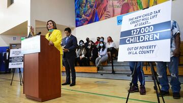 US Speaker of the House Nancy Pelosi, Democrat of California, speaks at an event to raise awareness of the Child Tax Credit, in Los Angeles.