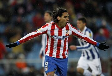 Falcao celebra un gol con el Atlético en Liga.