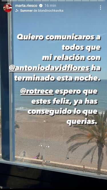 Marta Riesco anuncia su ruptura con Antonio David y culpa a Rocío Flores