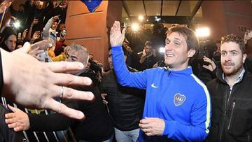 Guillermo celebra el título de liga con Boca Juniors.
