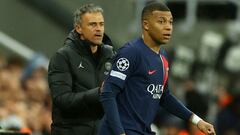 Luis Enrique y Mbappé, en el Newcastle-PSG de la fase de grupos de la UEFA Champions League.