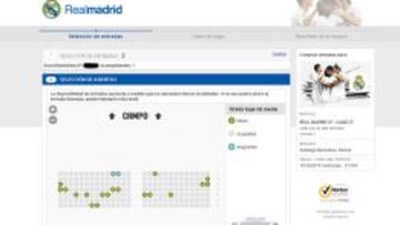Venta de entradas online del Real Madrid. Proceso de selección de asientos para el Real Madrid-Cádiz de Copa del Rey.