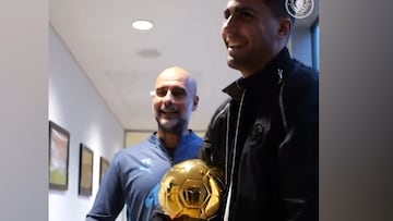 Guardiola and Man City’s electrifying reaction as Rodri shows off Ballon d’Or for the first time