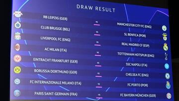 This picture shows the draw result for the round of 16 of the 2022-2023 UEFA Champions League football tournament in Nyon on October 7, 2022. (Photo by Fabrice COFFRINI / AFP) (Photo by FABRICE COFFRINI/AFP via Getty Images)