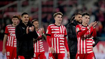 GIRONA, SPAIN - FEBRUARY 17: Miguel Gutierrez of Girona FC waves to the fans at the conclusion of the game during the LaLiga Santander match between Girona FC and UD Almeria at Montilivi Stadium on February 17, 2023 in Girona, Spain. (Photo by Alex Caparros/Getty Images)