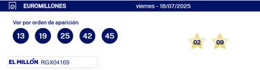 Euromillones: comprobar los resultados del sorteo de hoy, viernes 18 de julio