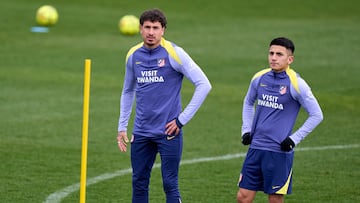 Giménez, en un entrenamiento del Atlético.
