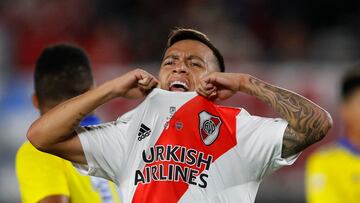 Soccer Football - Primera Division - River Plate v Boca Juniors - Estadio Monumental Antonio Vespucio Liberti, Buenos Aires, Argentina - March 20, 2022 River Plate's Ezequiel Barco reacts REUTERS/Agustin Marcarian