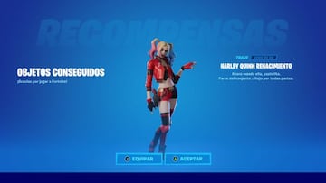 Obtenemos el skin Harley Quinn Renacimiento canjeando en la web de Fortnite el c&oacute;digo que encontraremos en la &uacute;ltima p&aacute;gina del c&oacute;mic Batman/Fortnite: Punto Cero #1