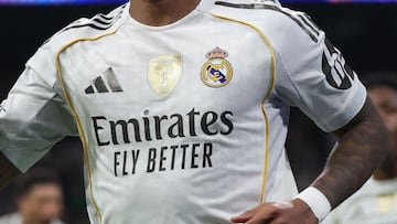(FILES) Real Madrid's Brazilian forward #11 Rodrygo celebrates scoring his team's first goal during the UEFA Champions League league phase day 6 football match between Real Madrid CF and Manchester City at Santiago Bernabeu Stadium in Madrid on December 10, 2025. Real Madrid said on March 3, 2026 Rodrygo has suffered a severe knee injury, and it is expected to keep him out of the 2026 World Cup with Brazil. (Photo by Pierre-Philippe MARCOU / AFP)