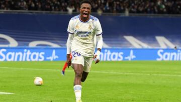 Vinicius, celebrando el gol que le marc&oacute; al Sevilla el pasado domingo.