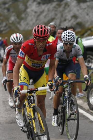 El ciclista madrileño del equipo Tinkoff Saxo, Alberto Contador, el catalán del equipo Katusha, Joaquim "Purito" Rodríguez y al murciano, Alejandro Valverde.