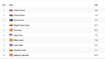 Etapa 15 del Tour de Francia 2020: así queda la clasificación general