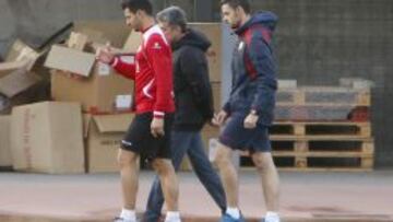 Javi Guerra, durante un entrenamiento con el Rayo Vallecano