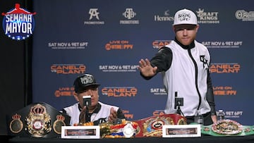 Sapul Álvarez durante la conferencia de prensa en Las Vegas