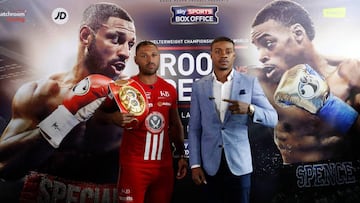 Keel Brook y Errol Spence Jr. durante la rueda de prensa de presentaci&oacute;n de su combate. 