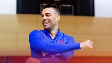 Sergio Lozano, durante un entrenamiento con el Bar&ccedil;a.