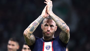 Soccer Football - Champions League - Group H - Maccabi Haifa v Paris St Germain - Sammy Ofer Stadium, Haifa, Israel - September 14, 2022  Paris St Germain's Sergio Ramos applauds fans after the match REUTERS/Nir Elias