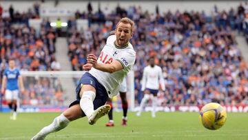 Tottenham Hotspur's Harry Kane scores their side's second goal of the game during a pre-season friendly match at Ibrox Stadium, Glasgow. Picture date: Saturday July 23, 2022. (Photo by Steve Welsh/PA Images via Getty Images)