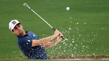 AUGUSTA, GEORGIA - APRIL 06: Joaquin Niemann of Chile plays a shot from a bunker on the second hole during a practice round prior to the Masters at Augusta National Golf Club on April 06, 2022 in Augusta, Georgia. (Photo by Gregory Shamus/Getty Images)