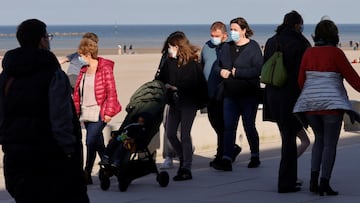 People wearing protective face masks walk near the beach in Dunkirk as the government eyes new measures to limit the spread of COVID-19 in the region, France, February 24, 2021. REUTERS/ Pascal Rossignol